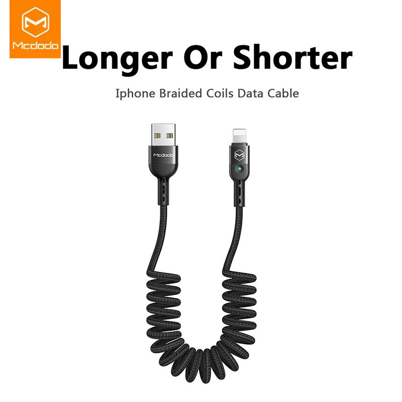 手機充電線Mcdodo Spring Extension Fast Charging USB Cable For IPhone 11 12 XS MAX XR X 8 7 6 Plus Mobile Phone Charger LED USB D