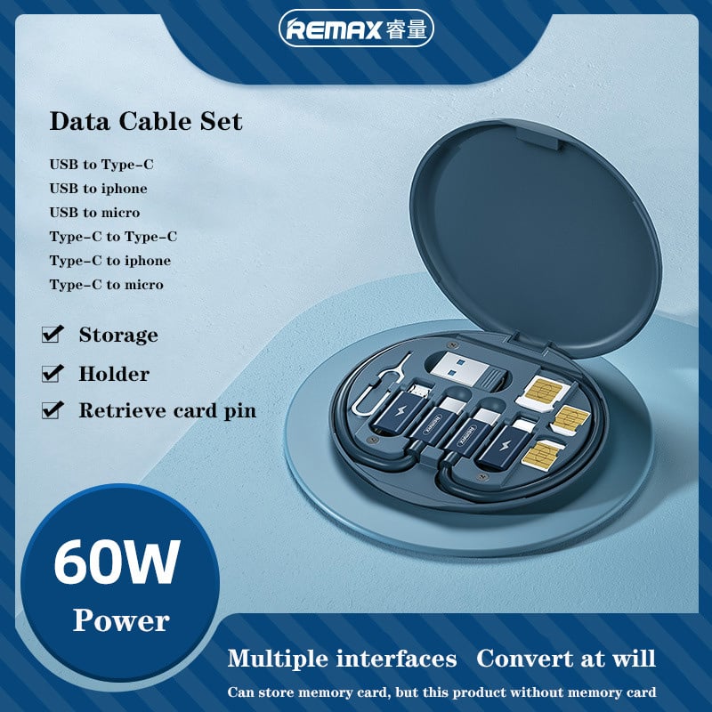 手機充電線New Arrival Remax 60w Fast Charging Multi-function Data Cable Mobile Phone Holder Storage Box With Retrieve Card Pin