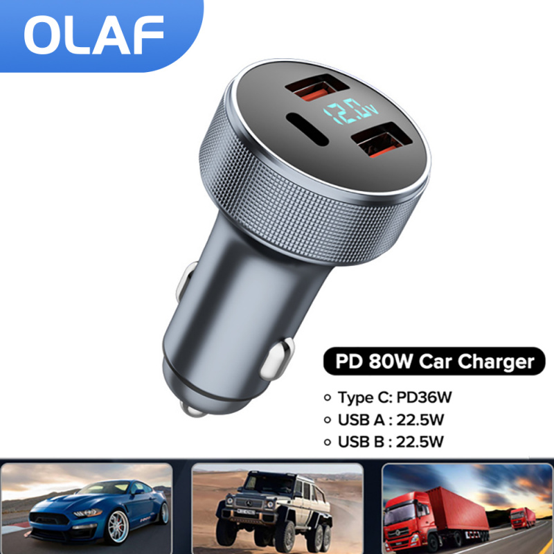 手機充電器OLAF car charger with 2 usb and a type c car charger fast charging PD mobile phone charger usb charger type