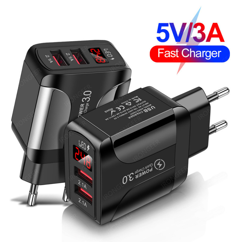 手機充電器3.1A USB Charger Quick Charge 3.0 LED Display 2 Port Fast Charging Mobile Phone charger Adapter For iPhone Sams