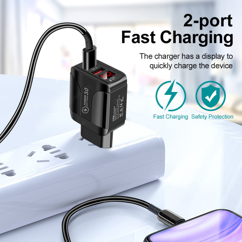 手機充電器3.1A USB Charger Quick Charge 3.0 LED Display 2 Port Fast Charging Mobile Phone charger Adapter For iPhone Sams