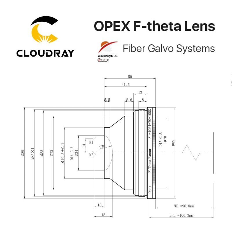 手機鏡頭F-theta Lens Field Lens 1064nm 70x70-300x30