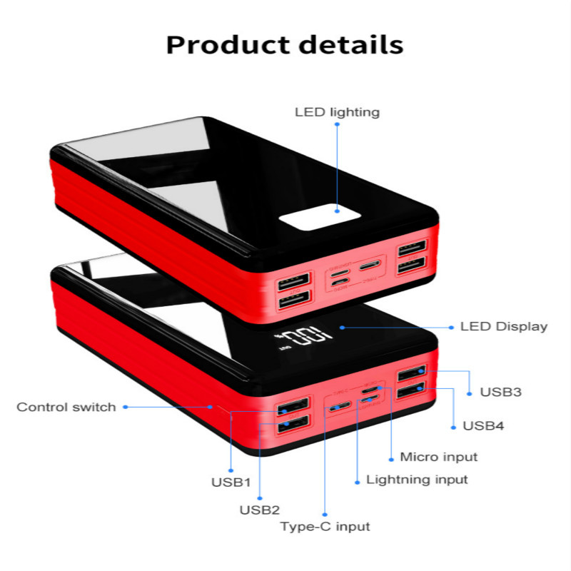 行動充電器移動電源 80000mAh 便攜式帶 4 USB LED 數字顯示充電器移動電源外接電池適用於小米三星 iPhone