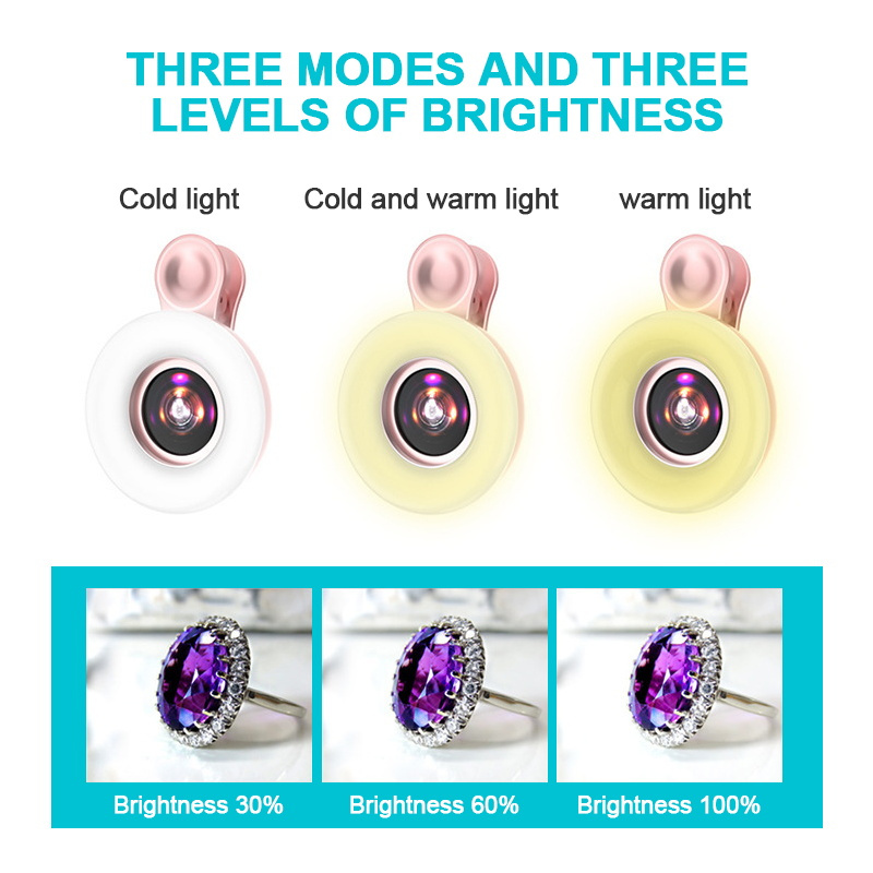 新款手機補光燈15X微距鏡頭便攜自拍LED環形閃光燈手機自拍燈通用環形夾燈
