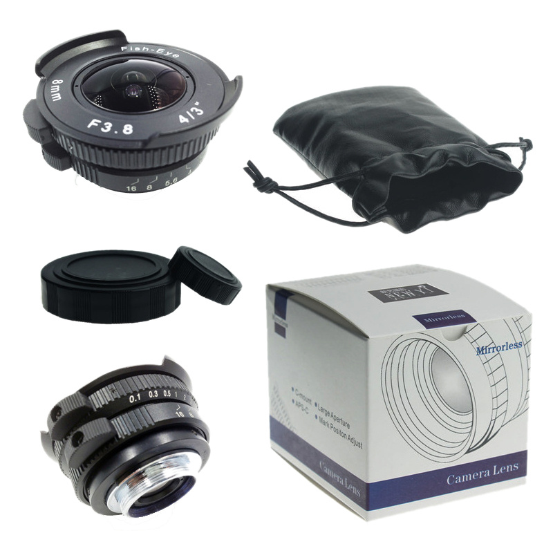 8mm f 3.8 魚眼鏡頭無反相機 C-Mount + 鏡頭包 適用於所有微型松下奧林巴斯佳能尼康索尼富士相機