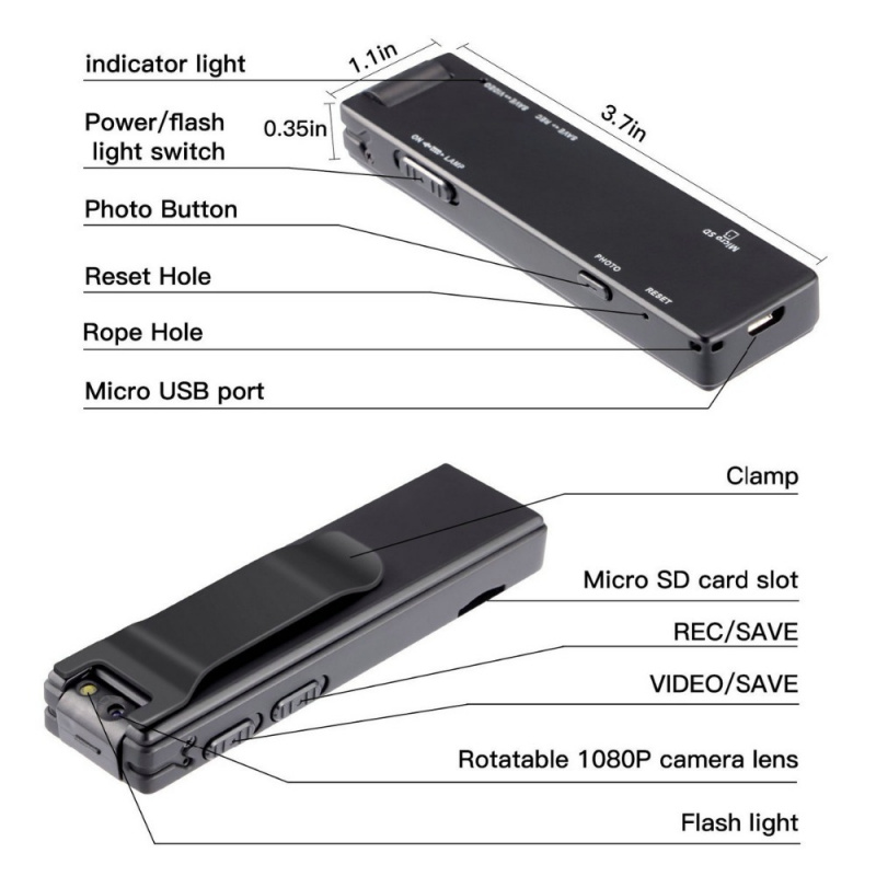 Vandlion A3 Mini Digital Camera HD Flashlight Micro Cam Magnetic Body Camera Motion Detection Snapshot Lo