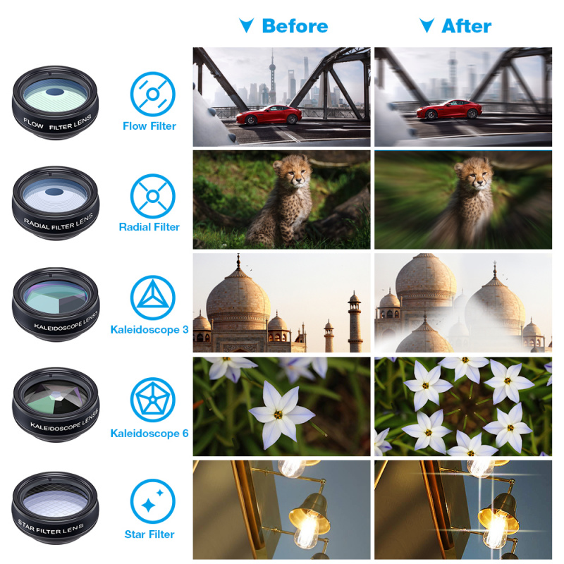 APEXEL 10 in 1 Phone Camera Lens Kit Fisheye Wide Angle Macro Lens CPL Filter Kaleidoscope 2X telescope Lens for smartphone