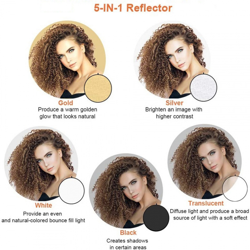 24  60cm 5in1 Reflector Photography Collapsible Portable Light Diffuser Round Reflector For Photo Multi Color Silvery Black