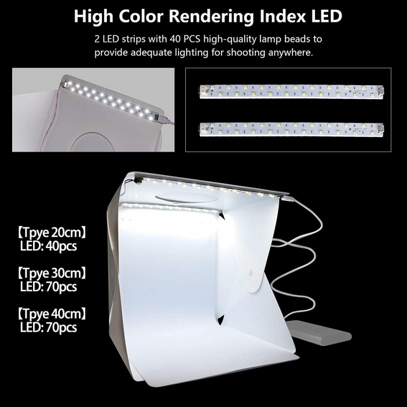Folding Lightbox 20 30 40cm Portable Photography Photo Studio Tent LED Softbox Background Kit USB Mini Light Box For DSLR Camera