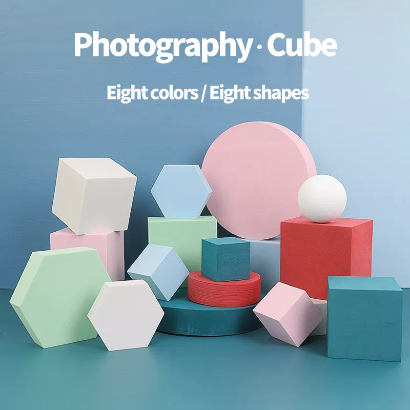 新照片工作室背景攝影道具泡沫幾何立方體照片道具化妝品靜物背景配件照片