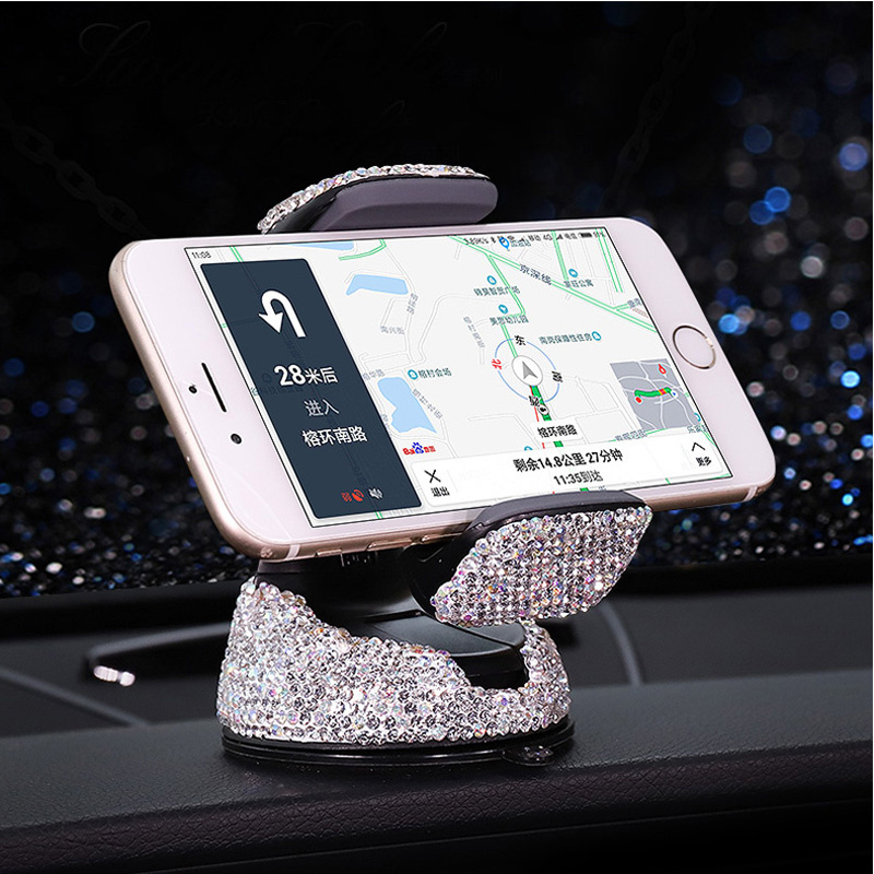 手機飾品水晶水鑽 360 度車載手機支架，適用於汽車儀表板汽車窗和通風口通用汽車手機支架
