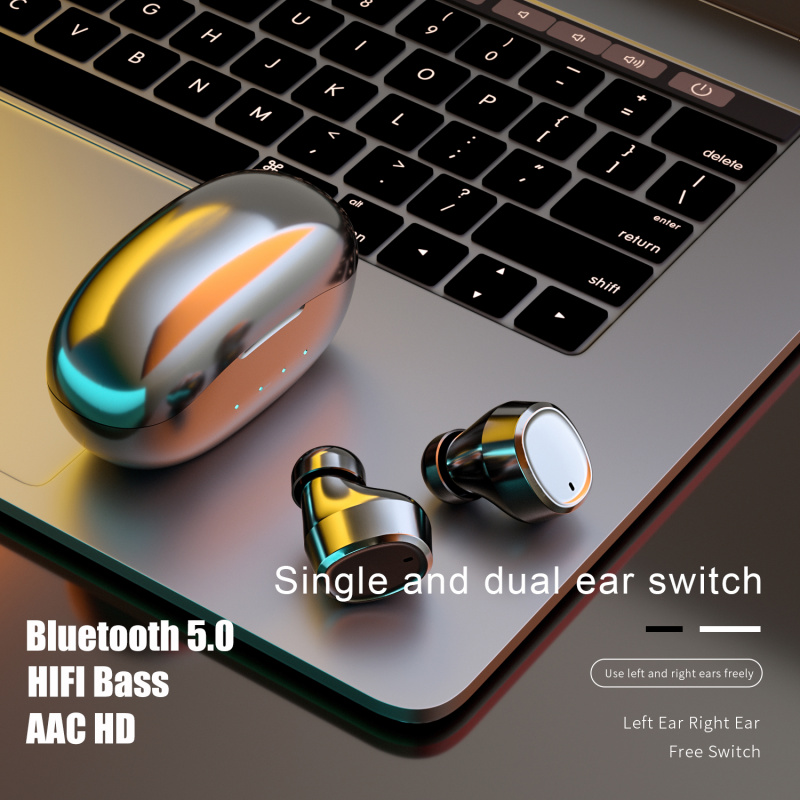 藍牙耳機全新 T1 藍牙耳機無線耳機藍牙 5.0 低音觸控耳塞帶麥克風防水運動音樂耳機
