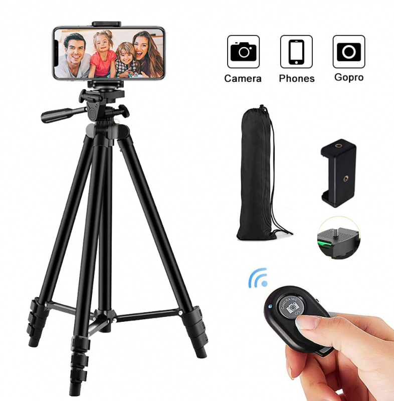 Camera Phone Tripod Selfie Stand Portable AdjustableStand Mount Smartphone Holder Clip Control Live Video Youtube Phot