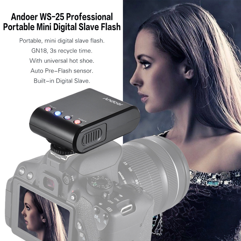 Andoer WS-25 Mini Digital Slave On-Camera Flash Speedlite Flash Photography Universal Hot Shoe GN18 for Cano