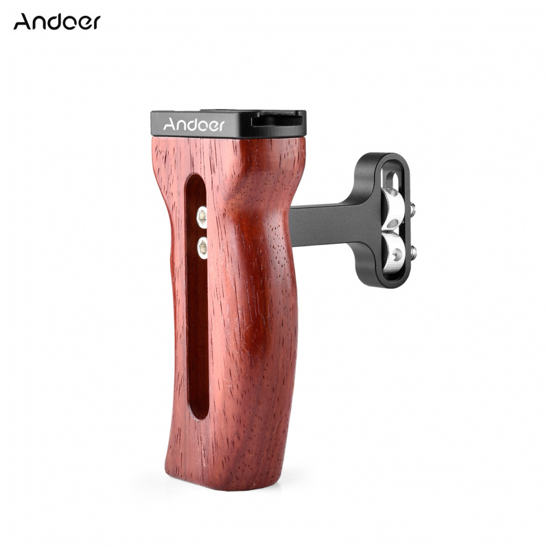 Andoer 相機籠木手柄左 右側手柄帶冷靴安裝 1 4 和 3 8 英寸螺絲孔視頻攝影