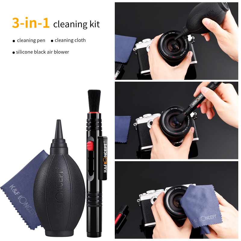 K&F CONCEPT 3 合 1 相機清潔套件鏡頭刷 + 清潔筆 + 清潔布適用於相機鏡頭和濾鏡傳感器屏幕 LCD