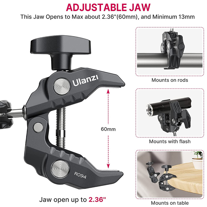 Ulanzi R094 Metal Super Clamp with Double Ball Head Magic Arm Clamp 1 4'' 3 8'' Hole for Mount Camera Monito