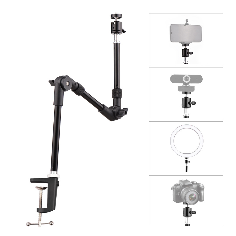 Andoer ST-01 Flexible Foldable Desk Mount Stand Metal Bracket with 1 4  Screw Ballhead Adapter 3kg Load Capacity for
