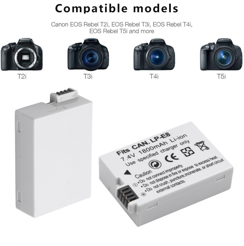 1800mAh LP-E8 LP E8 LPE8 相機電池 AKKU 電池組 適用於佳能 EOS 550D 600D 650D 700D Rebel X4 X5 X6i X7