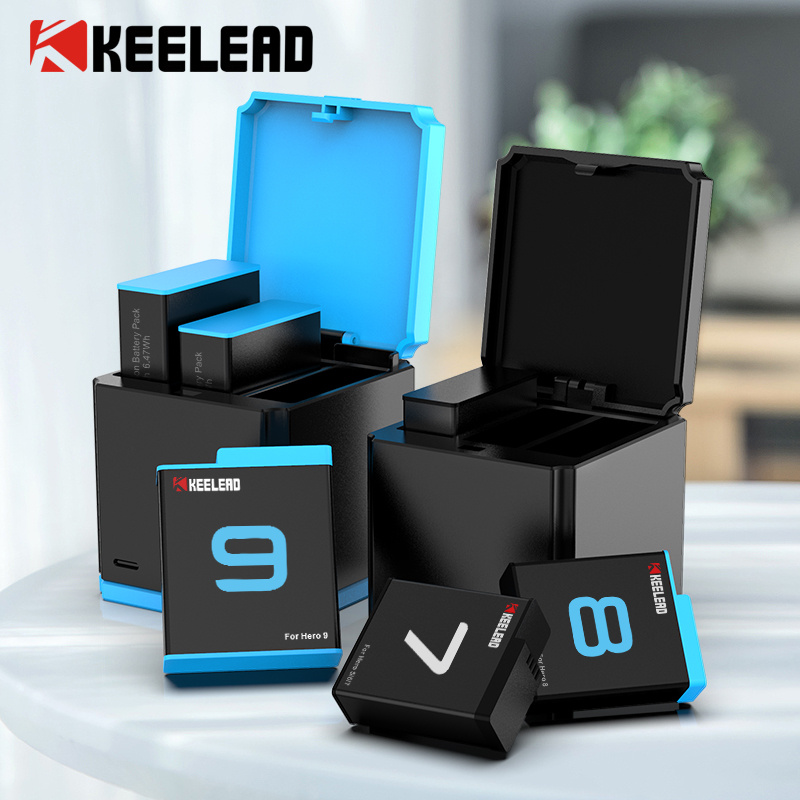 適用於 GoPro 動作運動相機的原裝 KEELEAD 電池 1750mAh 3 路快速充電器適用於 Go Pro Hero 9 8 7 6 10 黑色配件