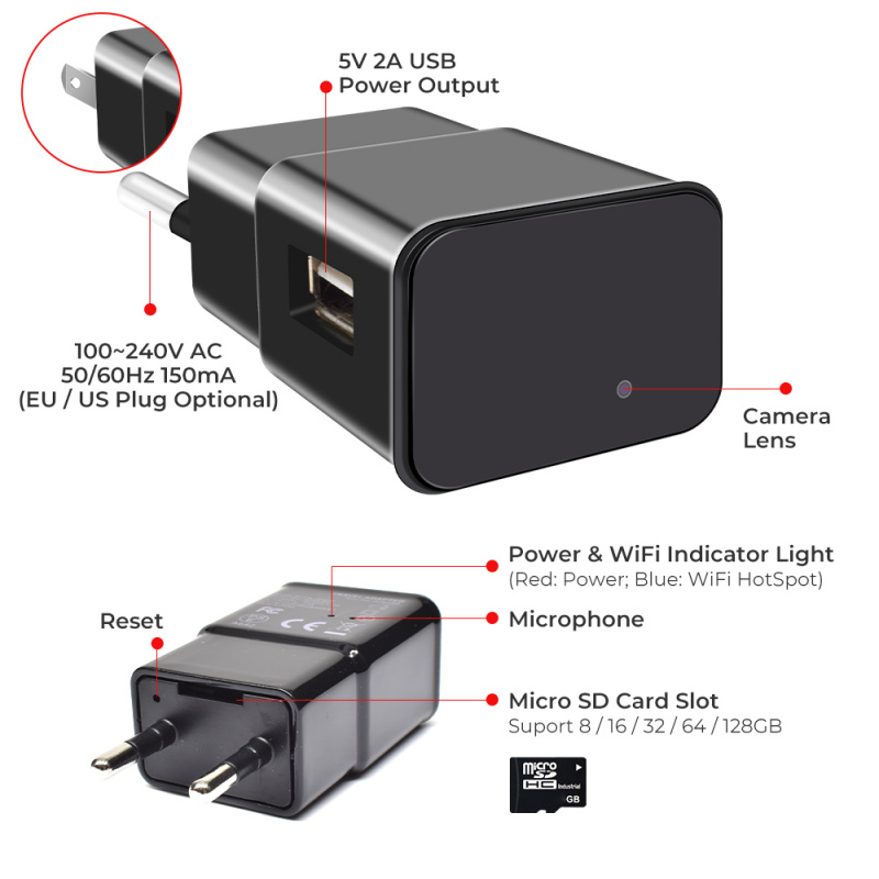 1080P 監控迷你攝像頭帶 wifi USB 動作安全充電器高清錄像機保護便攜式攝像機隱藏 TF