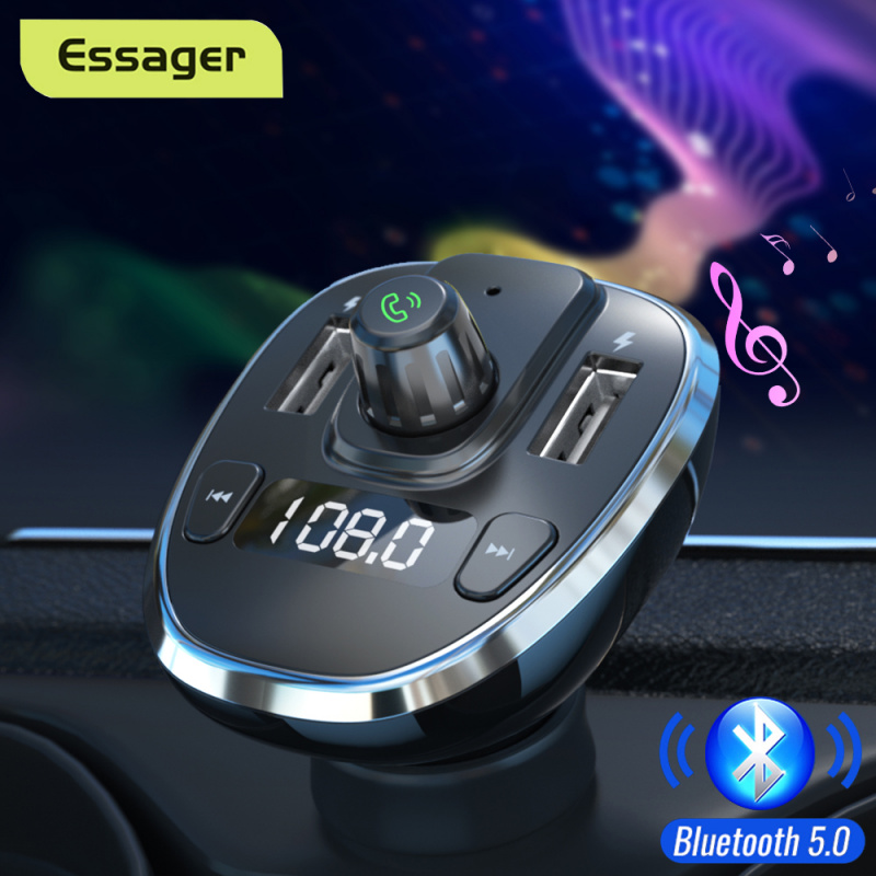Essager USB 車載充電器 FM 發射器藍牙 5.0 Coche 適配器無線免提音頻接收器 MP3 播放器汽車配件