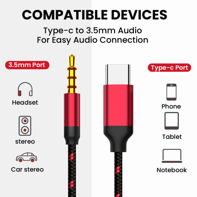 Type-C To 3.5mm Jack AUX Audio Cable USB C To AUX Headphone Adapter Audio Extension Connector Splitter USB C Adapter Wire Cord