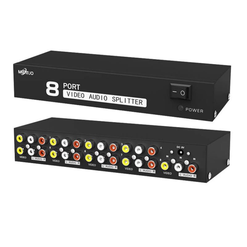 8 端口 AV 分配器 8 路視頻音頻分配器盒 1 進 8 出 RCA AV 分配器 1x4 1X8 CVBS RCA 視頻音頻分配器分配器