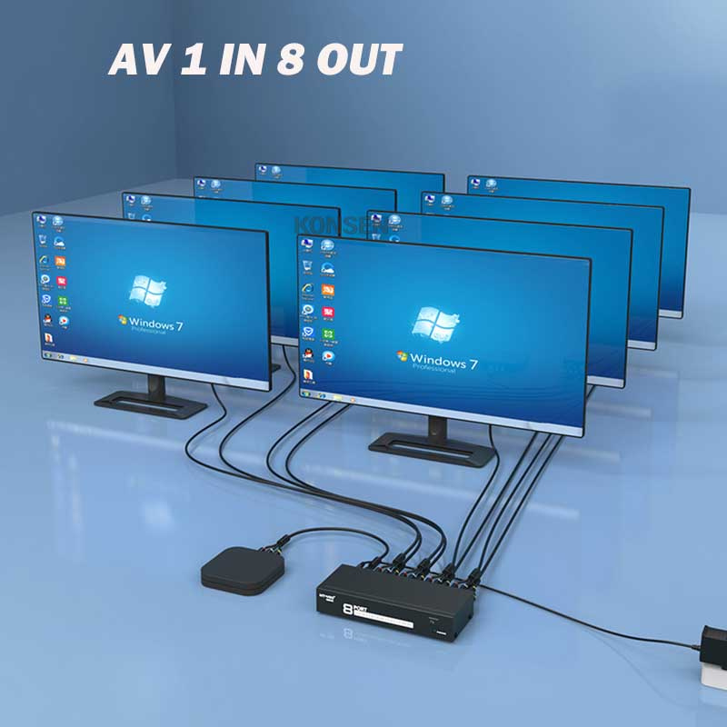 8 端口 AV 分配器 8 路視頻音頻分配器盒 1 進 8 出 RCA AV 分配器 1x4 1X8 CVBS RCA 視頻音頻分配器分配器