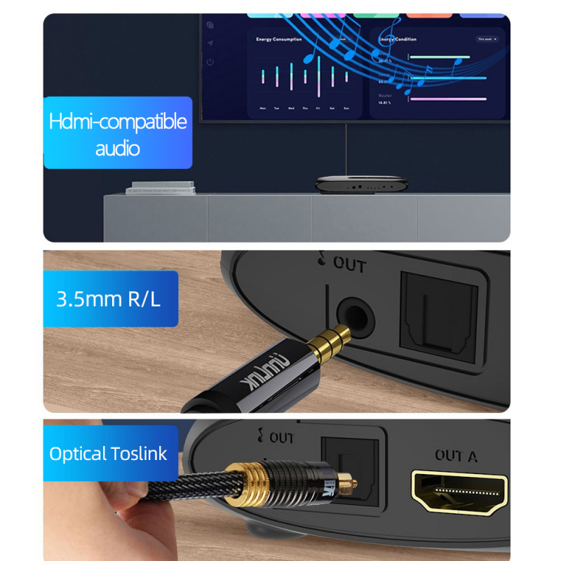 Unnlink HDMI 兼容矩陣分配器縮放器 4x2 UHD 4K 支持 3D 視覺遙控開關，帶 3.5 毫米插孔音頻光纖 Toslink