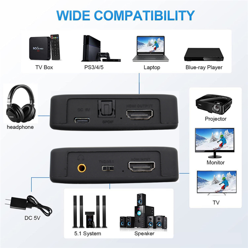 4K 60Hz HDMI 兼容音頻提取器光學 Toslink SPDIF + 3.5 毫米音頻嵌入器 1080P 3D 套裝適用於 Fire Stick Xbox 筆記本電腦