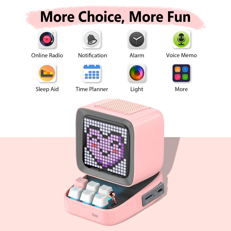 Divoom Ditoo-Plus Retro Pixel Art Bluetooth Portable Speaker Alarm Clock DIY LED Display Board, Cute Gift Home Light Decoration