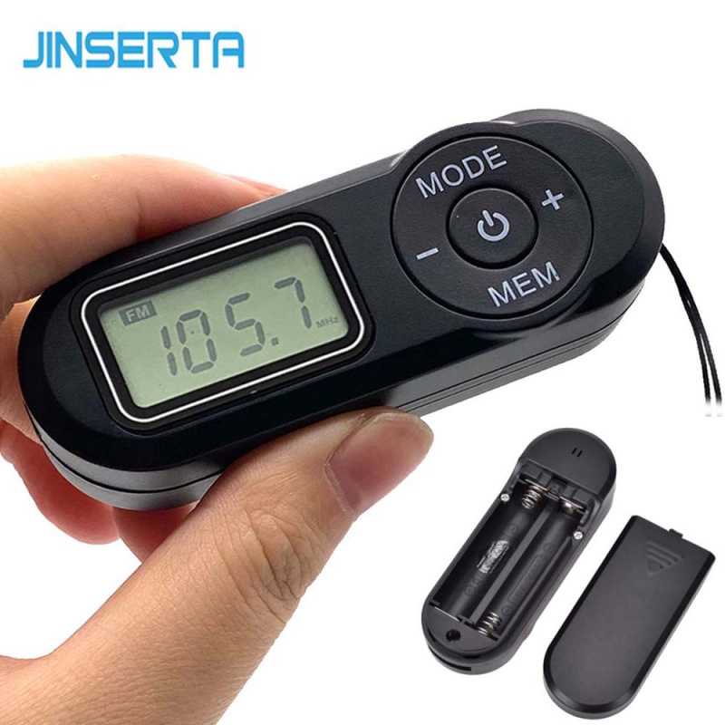 JINSERTA Pocket FM Radio FM 64-108MHz Portable Sports Radio Receiver with LCD Display Neck Lanyard 3.5mm Headphone