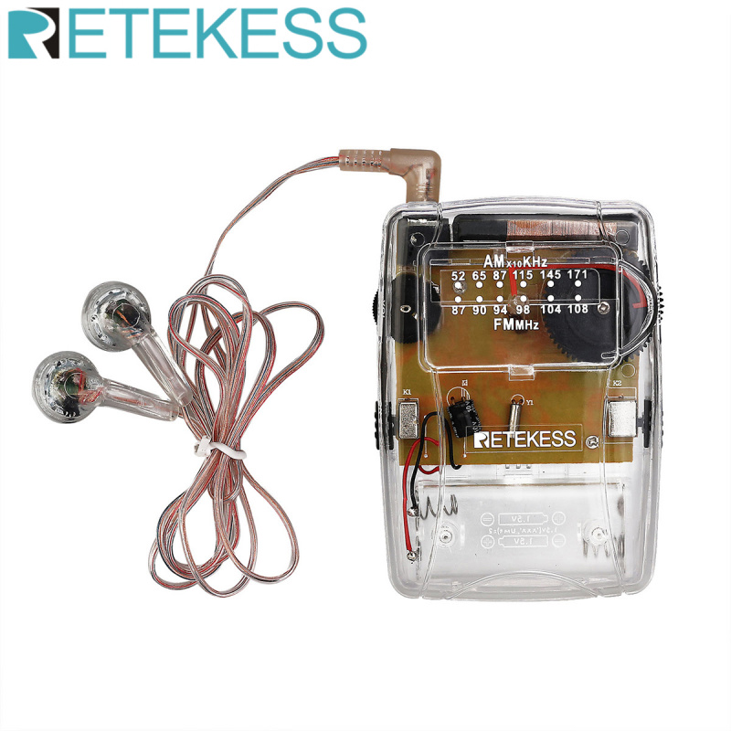 RETEKESS TR624 Transparent Portable Radio AM   FM Pointer Tuning Support Headphones, Used for Church Conference Museu