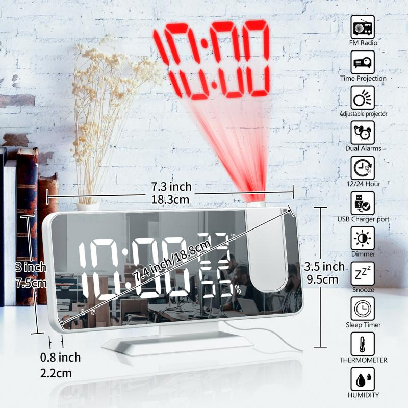 LED Digital Alarm Clock Radio Projection Multifunction Bedside Time Display Radio With Temperature And Humidity M
