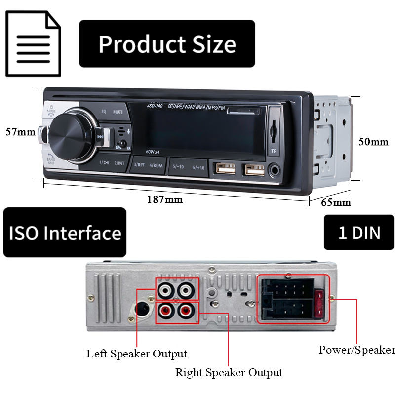 SINOVCLE 汽車收音機音頻 1din 藍牙立體聲 MP3 播放器 FM 接收器 60Wx4 帶遙控器 AUX USB TF 卡在儀表板套件