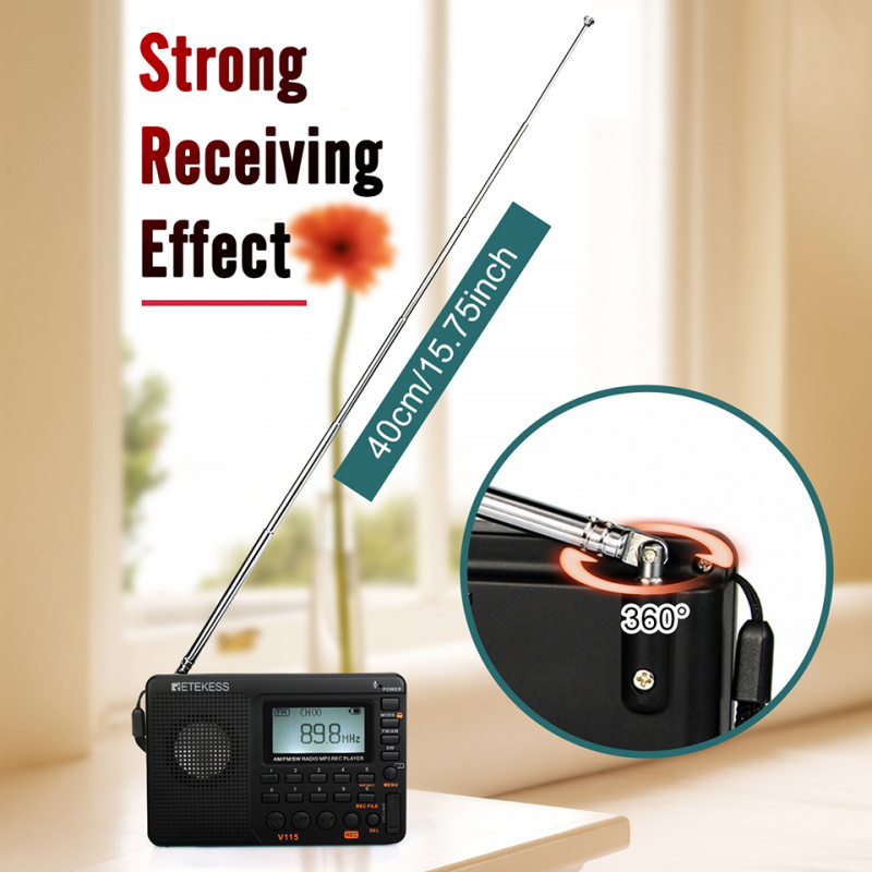 RETEKESS V115 Radio AM FM SW Portable Radio Shortwave FM Speaker Support TF Card USB REC Recorder Sleep