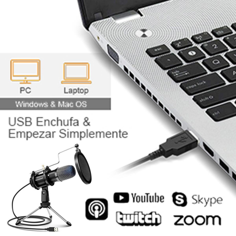 ELEGIANT EGM-04 USB 遊戲麥克風電腦工作室三腳架支架電容桌面麥克風適用於 PS4 PC Skype Youtube 播客