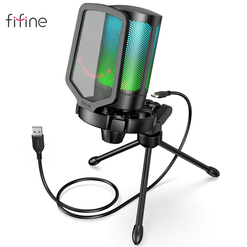 FIFINE ampligame USB Microphone for Gaming Streaming with Pop Filter Shock Mount&Gain Control,Condenser Mic for Laptop Computer