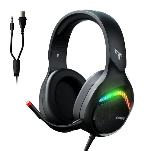 游戲耳機PS5 PS4 Xbox Somic G310 遊戲耳機帶麥克風軟耳罩 RGB 流光燈耳機適用於 Switch 手機 PC