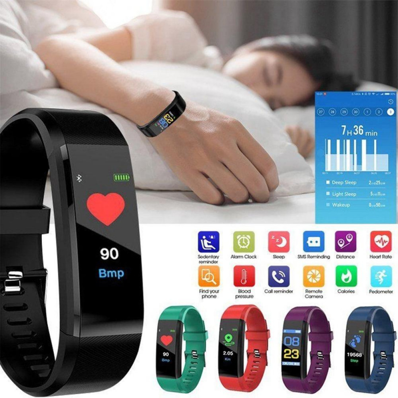 ID115 PLUS 智能手鍊藍牙腕帶帶心率監測器健身追踪器帶手錶適用於 IOS Android 手機