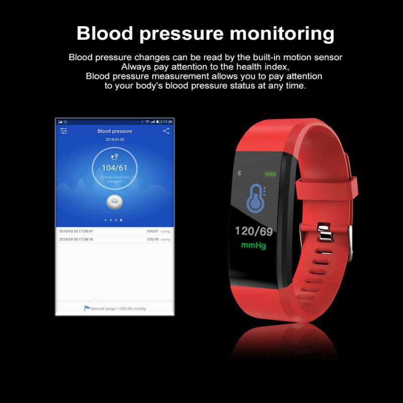 115plus藍牙智能運動手環防水心率血氧成人血壓電子手環監測
