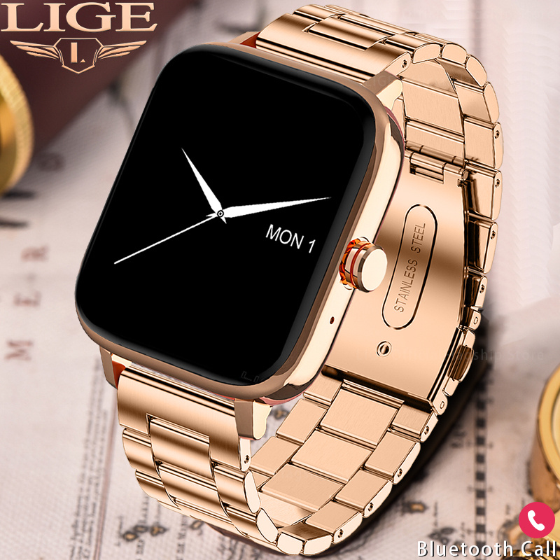 LIGE Call Smart Watch Women Custom Dial Smartwatch For Android IOS Waterproof Bluetooth Music Watches Full Touch Bracelet C