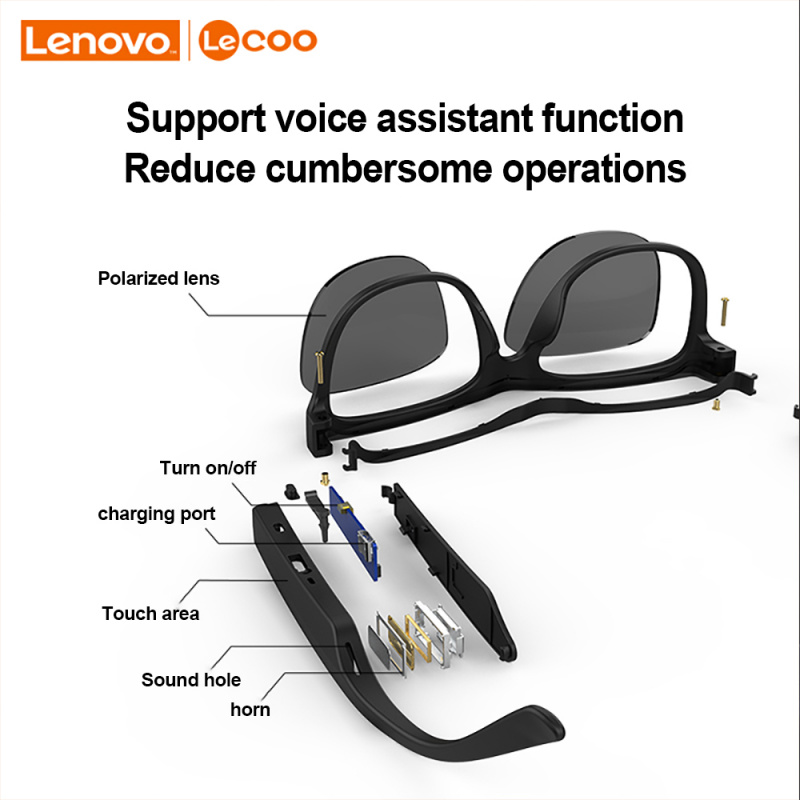 Lenovo Smart C8 Music Sunglasses HIFI headset Wireless Bluetooth 5.0 Headphone Driving Glasses earphone Call with HD MIC