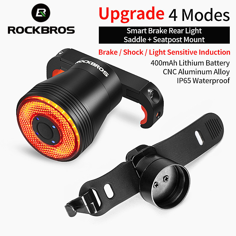 ROCKBROS 智能自行車尾燈自動啟動 停止制動感應 IPx6 防水 LED USB 可充電手電筒自行車配件