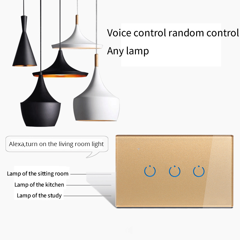 ANDELI Tuya Smart Life Wifi Light Switch with Glass Panel US Standard Touch Sensor Wall Switches Voice Control Alexa Google Home