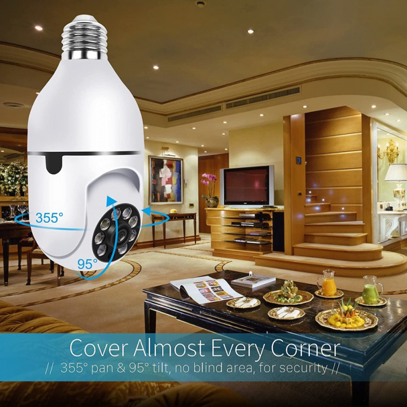 E27 LED 燈高清 1080P IP 攝像頭無線全景家庭安全 WiFi CCTV 智能燈泡攝像頭兩個音頻夜視攝像頭