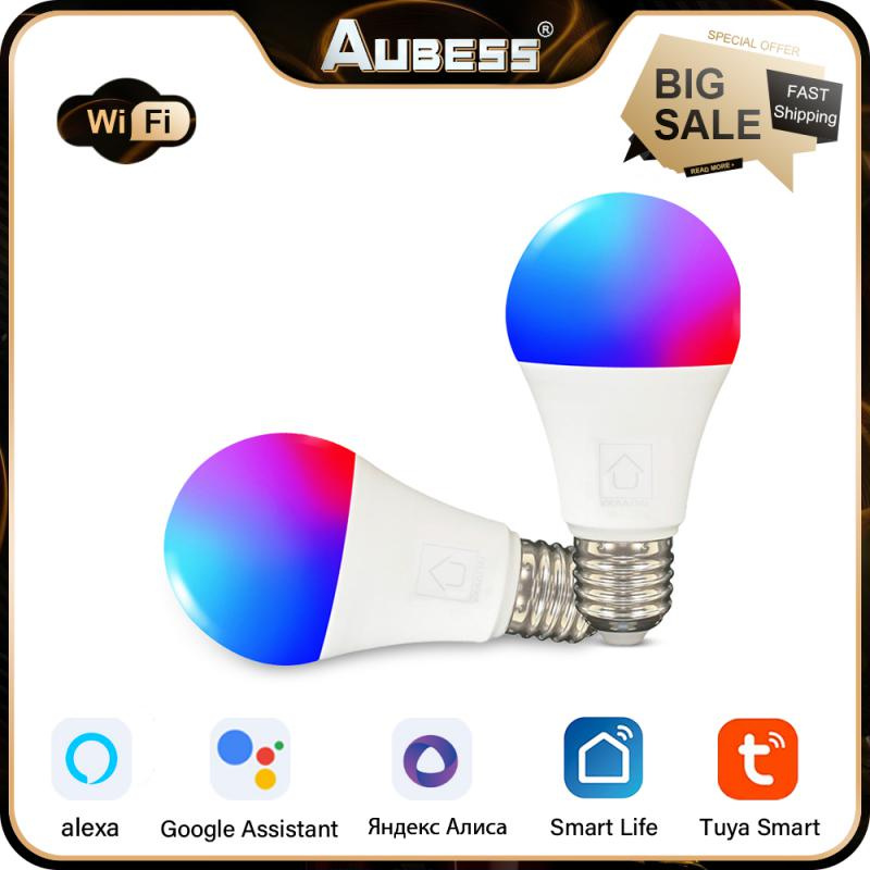 Tuya WiFi Smart Bulb E27 11 15W RGB Dimmable LED Lamp Bulbs Voice Control Work With Alexa Google Home Yandex Alice SmartLifeHome