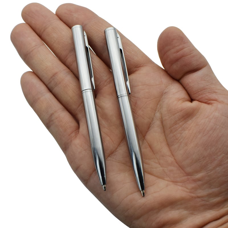 2PCS Mini Pocket-size Metal Ballpoint Pen Black Blue Ink Small Portable Ball Point Pen Rotation Mode Record At Any Time Writing