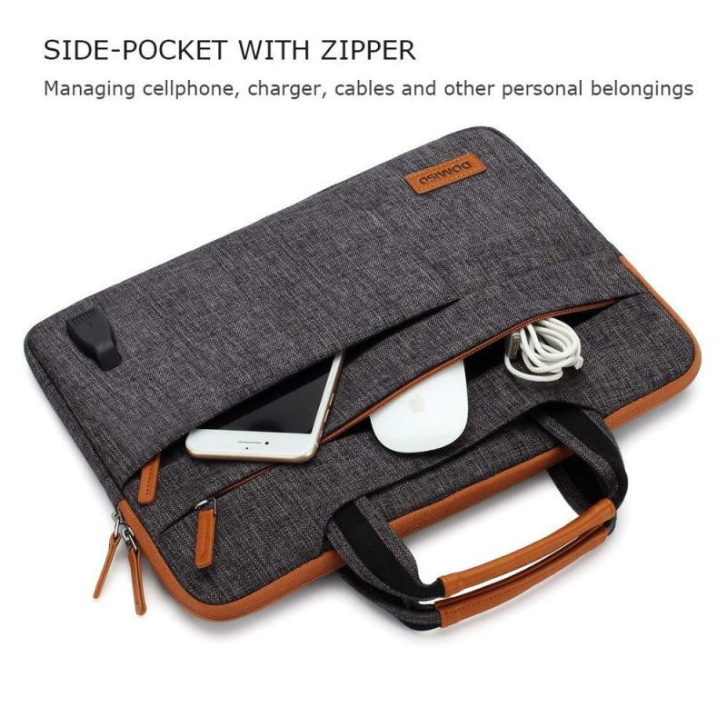 筆記本電腦DOMISO10 13 14 15.6 17.3 Inch Multi-Functional Laptop Sleeve Business Briefcase Messenger Bag with USB Charging Port Brown Grey